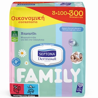 SEPTONA | Μωρομάντηλα Dermasoft Family Χαμομήλι 3x100 Τεμάχια