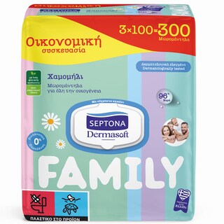 SEPTONA | Μωρομάντηλα Dermasoft Family Χαμομήλι 3x100 Τεμάχια