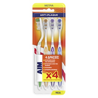 AIM | Οδοντόβουρτσα Αnti Plaque Μέτρια 4 Τεμάχια
