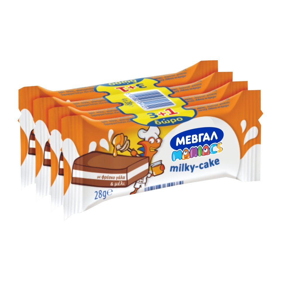 ΜΕΒΓΑΛ Milky Cake Με Φρέσκο Γάλα & Μέλι 4 X 28gr (3+1 Δώρο)