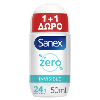 SANEX | SANEX ZERO% DEO R.INVISIBLE Roll On Zero% Invisible 50ml 1+1 Δώρο