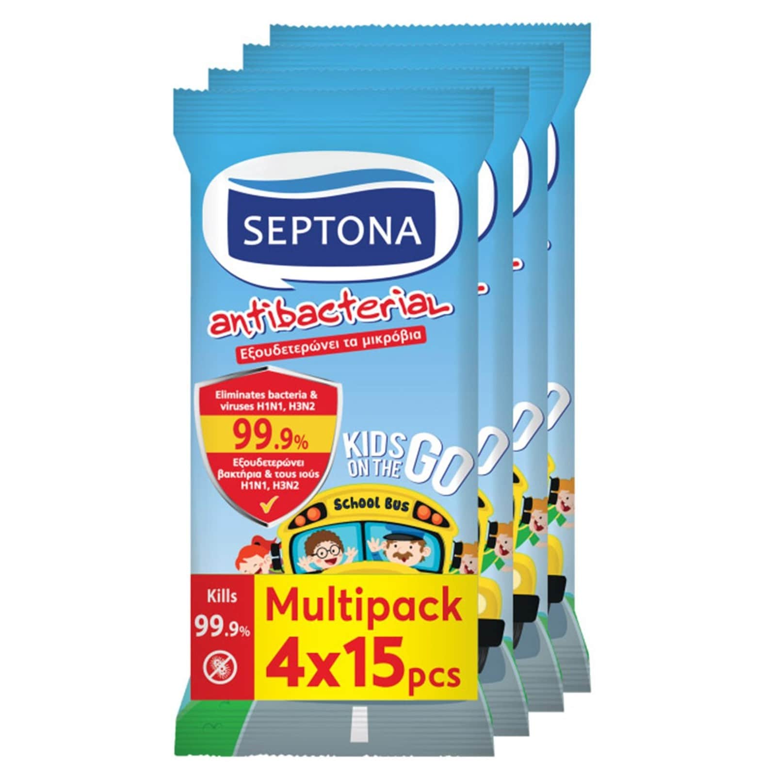 Αντιβακτηριδιακά Μαντηλάκια Kids On The Go 4x15 Τεμάχια