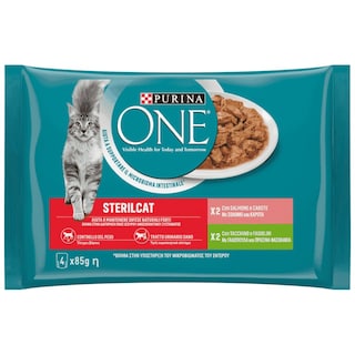 PURINA ONE | Γατοτροφή Sterilcat Σολομός Καρότα Γαλοπούλα Φασολάκια 4x85g