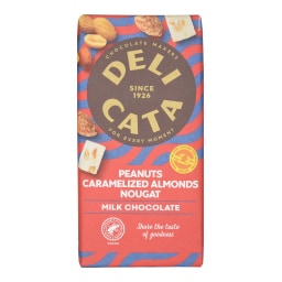 DELICATA | Σοκολάτα Γάλακτος Φιστίκι Καραμελωμένο Αμύγδαλο 150g