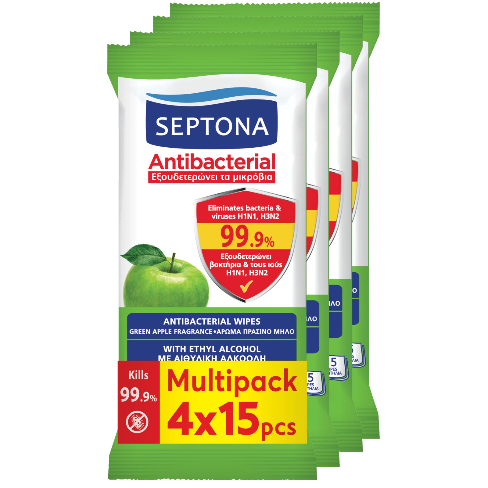 Αντιβακτηριδιακά Μαντηλάκια Πράσινο Μήλο 4x15 Τεμάχια