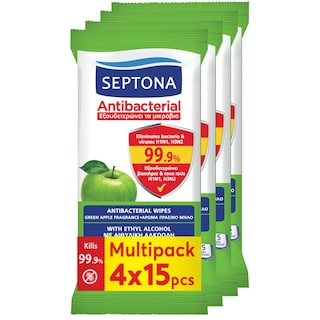 SEPTONA | Αντιβακτηριδιακά Μαντηλάκια Πράσινο Μήλο 4x15 Τεμάχια
