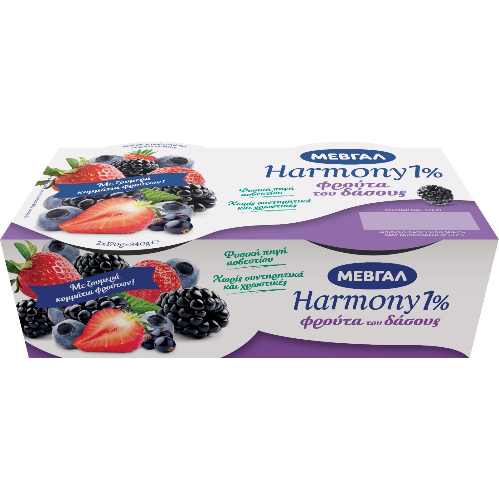 HARMONY Επιδόρπιο Γιαουρτιού Φρούτα του Δάσους 1% 2x170g