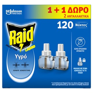 RAID | Αντικουνουπικό Υγρό 120 Νύχτες Ανταλλακτικό 36ml 1+1 Δώρο