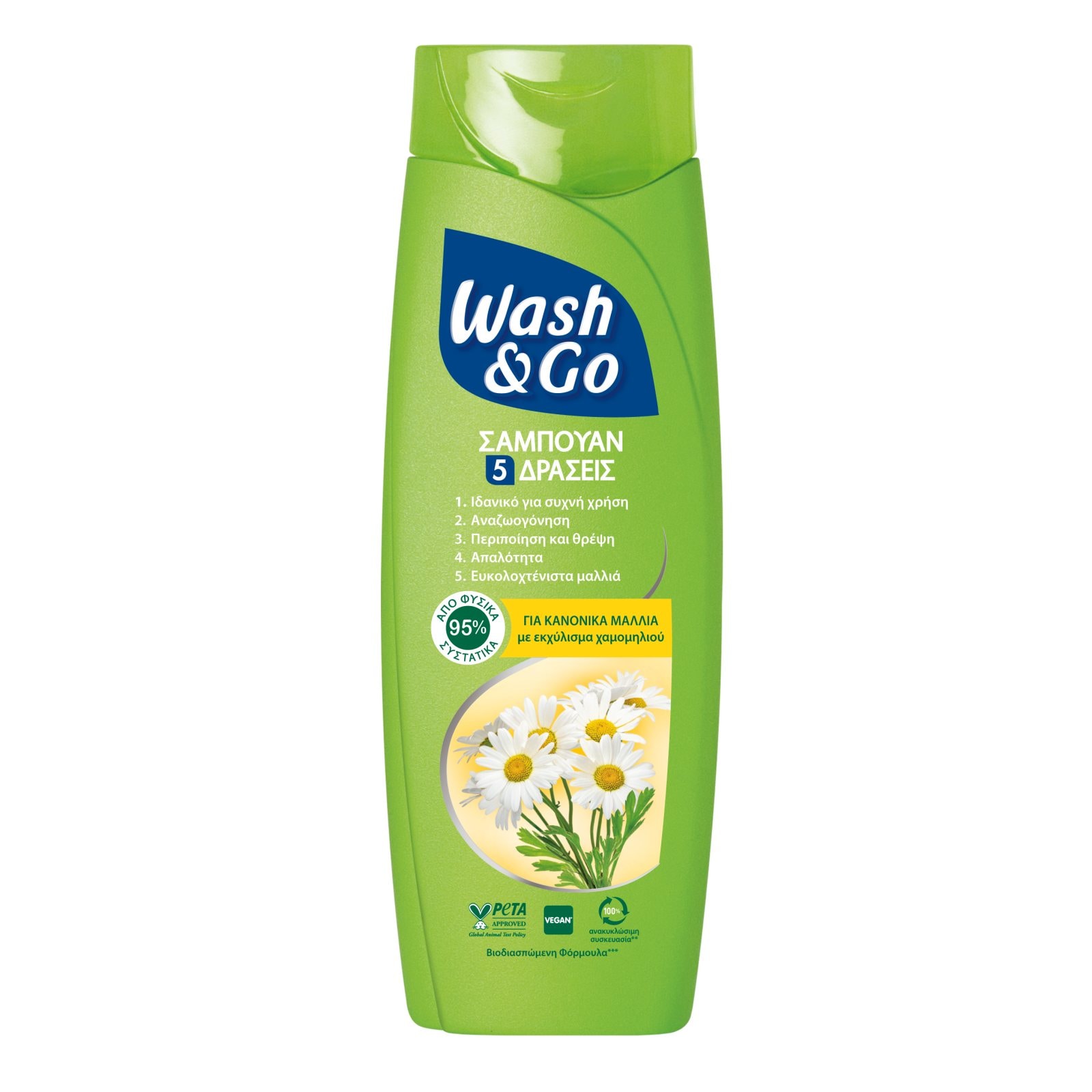 WASH&GO Σαμπουάν 5 Δράσεων Κανονικά Μαλλιά 360ml