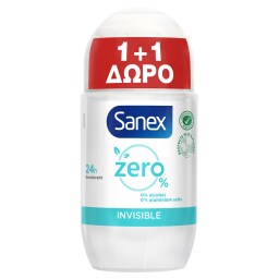 SANEX | Αποσμητικό Roll On Zero% Invisible 50ml 1+1 Δώρο