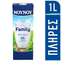 ΝΟΥΝΟΥ | FAMILY | Αγελαδινό Γάλα Υψηλής Θερμικής Επεξεργασίας Πλήρες 1lt