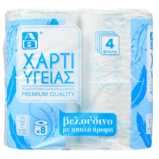 ΑΒ | Χαρτί Υγείας Απαλό Άρωμα 4 Φύλλα 8 Ρολά 984g