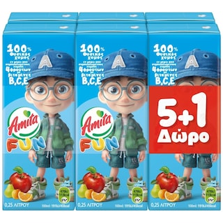 AMITA | FUN | Φυσικός Χυμός 4 Φρούτα 250ml 5+1 Δώρο