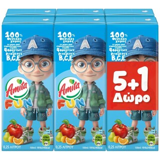 AMITA | FUN | Φυσικός Χυμός 4 Φρούτα 250ml 5+1 Δώρο