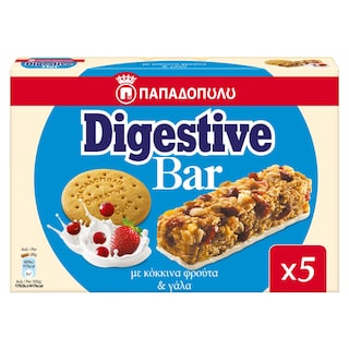 ΠΑΠΑΔΟΠΟΥΛΟΥ | DIGESTIVE | Μπάρες Δημητριακών Digestive Κόκκινα Φρούτα και Γάλα 5x28g
