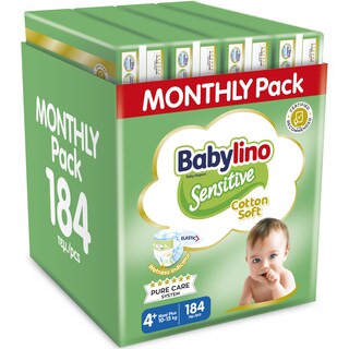 BABYLINO | Πάνες Μωρού Sensitive Cotton Soft No4+ Αποκλειστικά Online 138+46 Τεμάχια Δώρο