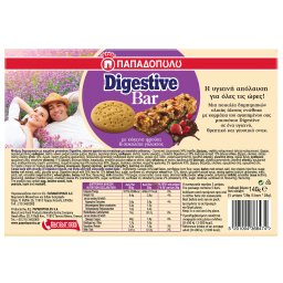 ΠΑΠΑΔΟΠΟΥΛΟΥ | DIGESTIVE | Μπάρες Δημητριακών Digestive Κόκκινα Φρούτα Σοκολάτα 5x28g