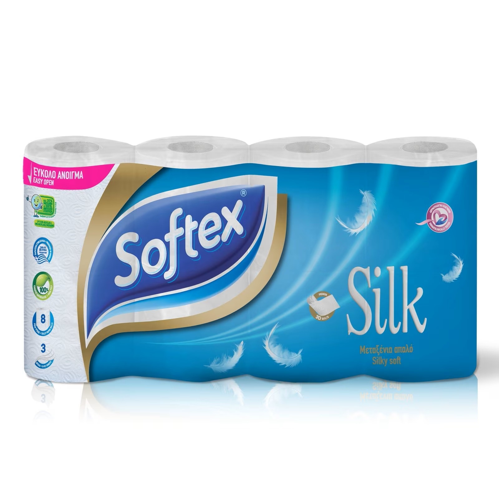 Χαρτί Υγείας Silk 3 Φύλλα 8 Ρολά 760g