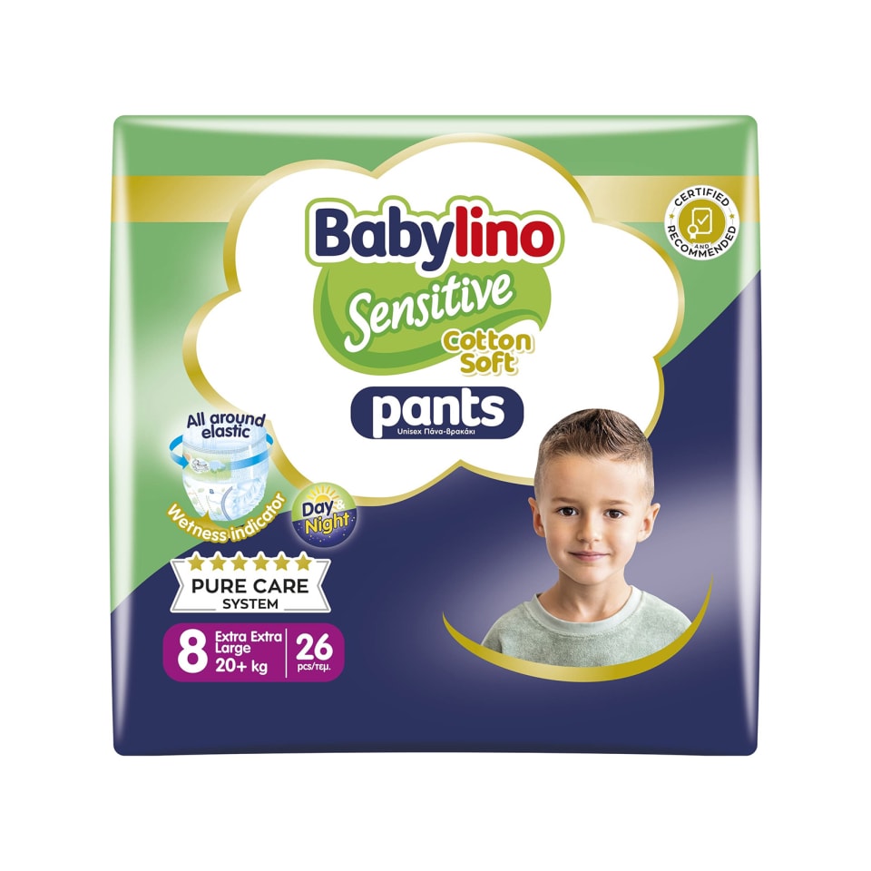 BABYLINO Πάνες Βρακάκι Μωρού Pants Sensitive Νο8 26 Τεμάχια