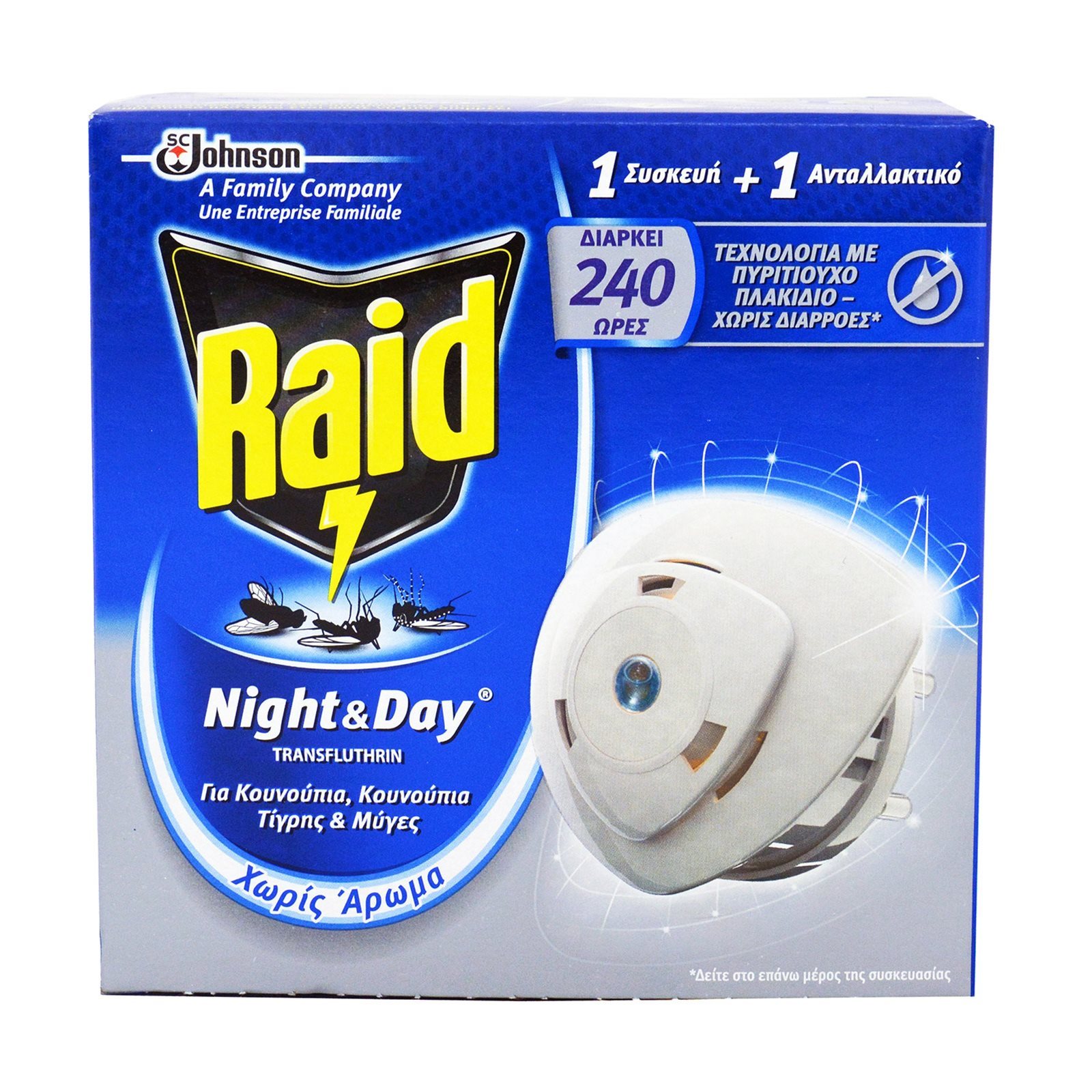 RAID Εντoμοαπωθητικό Σετ Night & Day με Ανταλλακτικό 1 Τεμάχιο