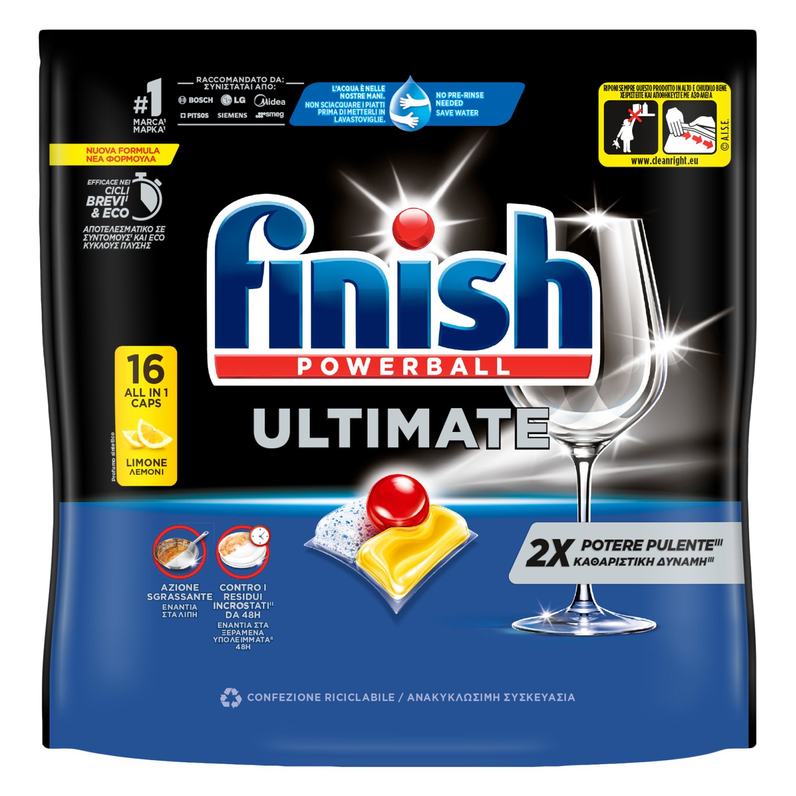 FINISH Κάψουλες Πλυντηρίου Πιάτων Ultimate All in 1 Λεμόνι 16 Tεμάχια