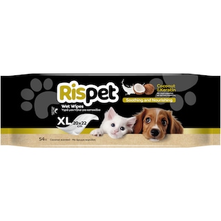 RISPET | Υγρά Μαντήλια για Κατοικίδια Coconut & Keratin 54 Τεμάχια