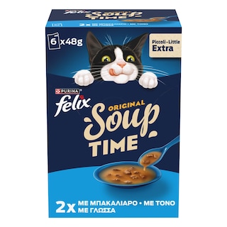 FELIX | Γατοτροφή Soup Original με Μπακαλιάρο Τόνο Γλώσσα 6x48g